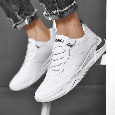 板鞋男2021春季新款皮面男士时尚休闲潮鞋时尚潮流平底小白鞋代发