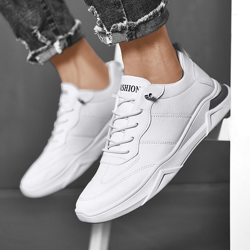 板鞋男2021春季新款皮面男士时尚休闲潮鞋时尚潮流平底小白鞋代发