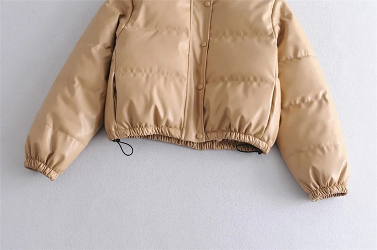 Damenbekleidung lässig einfarbig einfache Leder Baumwollkleidung für Damen Winter neue kleine Stehkragen Pu-Jacke_voghion.com