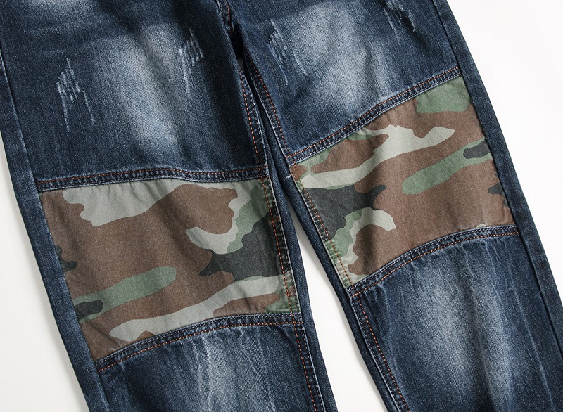 Men's Clothing Distressed Camouflage Patchwork Jeans American Style Trendy And Stylish Supply_viptrois.com