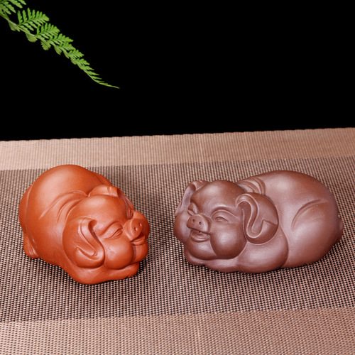 Yixing Zisha Lucky Pig Tea Pet Ornaments Manufacturer Wholesale Customized Crafts Handmade Gifts Tea Tray Tea Set Sculpture