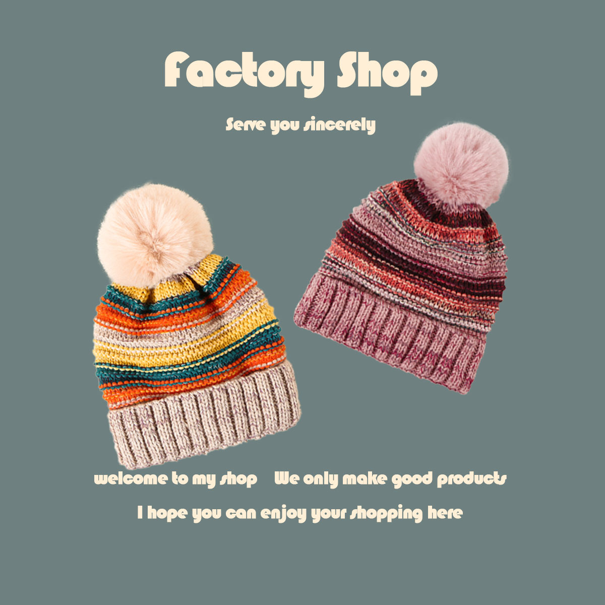 Rainbow Striped Woolen Hat display picture 12