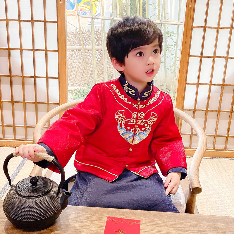 儿童汉服冬装中国风童装小男孩喜庆过年拜年服男童唐装宝宝新年装