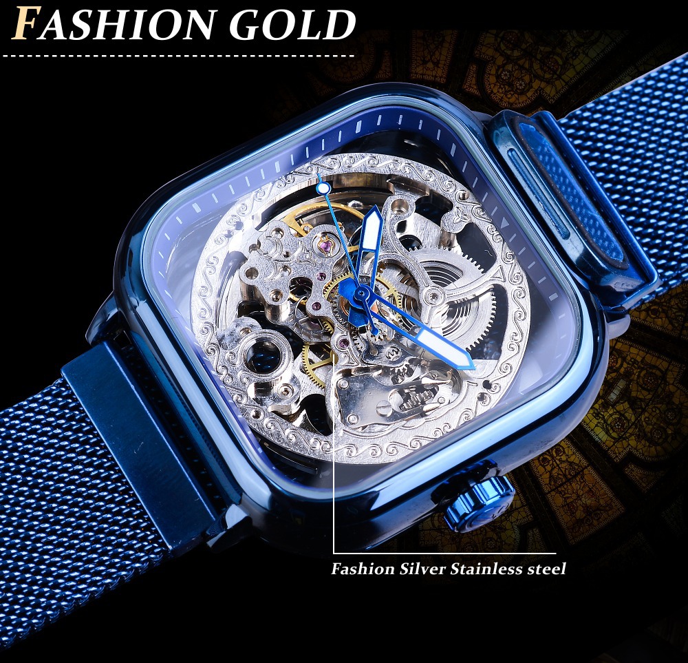 Men's Square Automatic Mechanical Watch With Magnetic Band_voghion.com