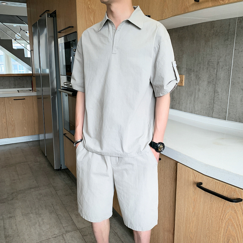 夏季新款短袖T恤套装男韩版宽松五分裤青少年运动两件套男学生|ms
