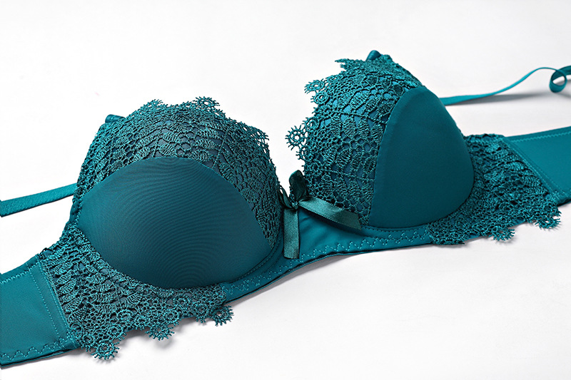 High quality lace gathered bra set, solid color nylon sexy lingerie set_voghion.com