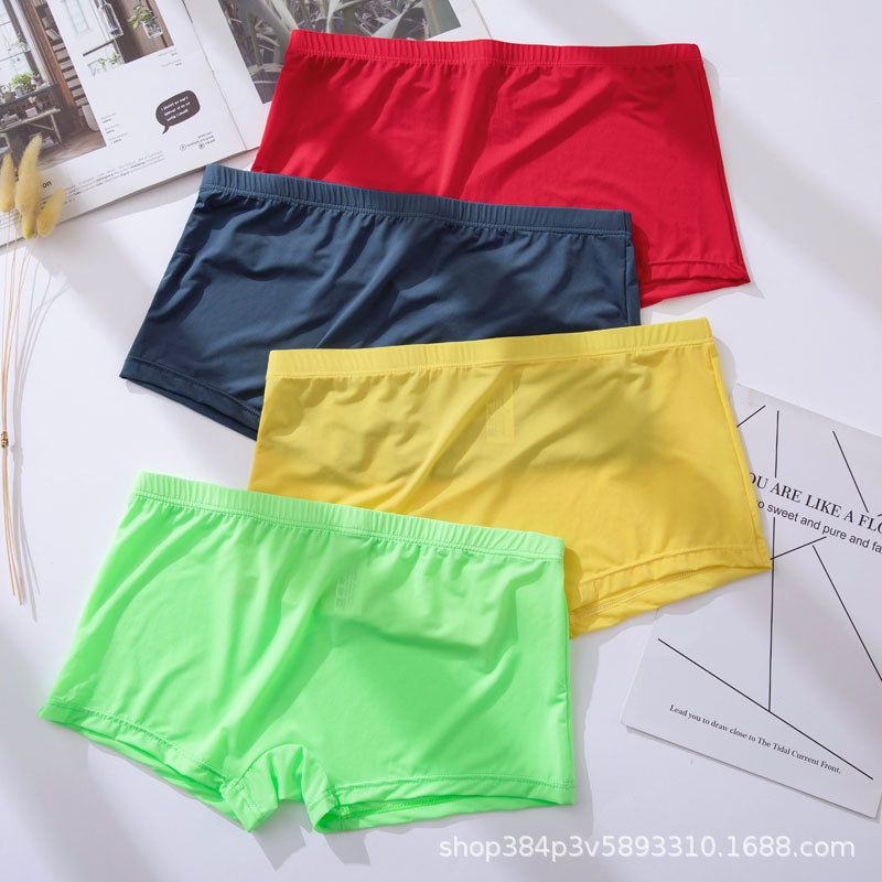Men's Ice Silk Underwear Boxer Breathable Solid Color Ultra-thin Transparent Low Waist Quick-drying Sexy Men's Four Corner Underwear Cross-border