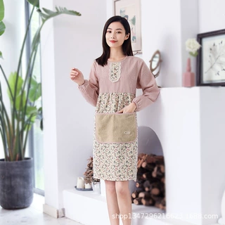 韩版时尚家用厨房围裙女士防水防油擦手围腰定制反穿罩衣防护外套