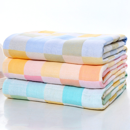 70*140 pure cotton double-layer gauze checkered bath towel soft and absorbent baby bath towel infant blanket soft and breathable
