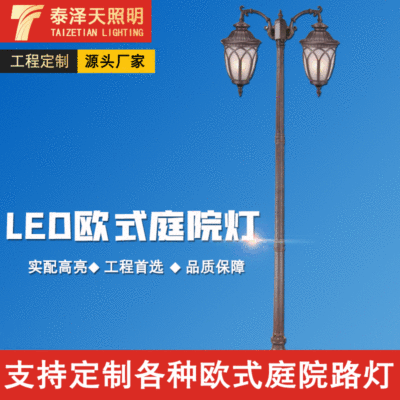 双头欧式庭院灯3米3.5米4米5米不锈钢景观灯压铸铝特色古典庭院灯