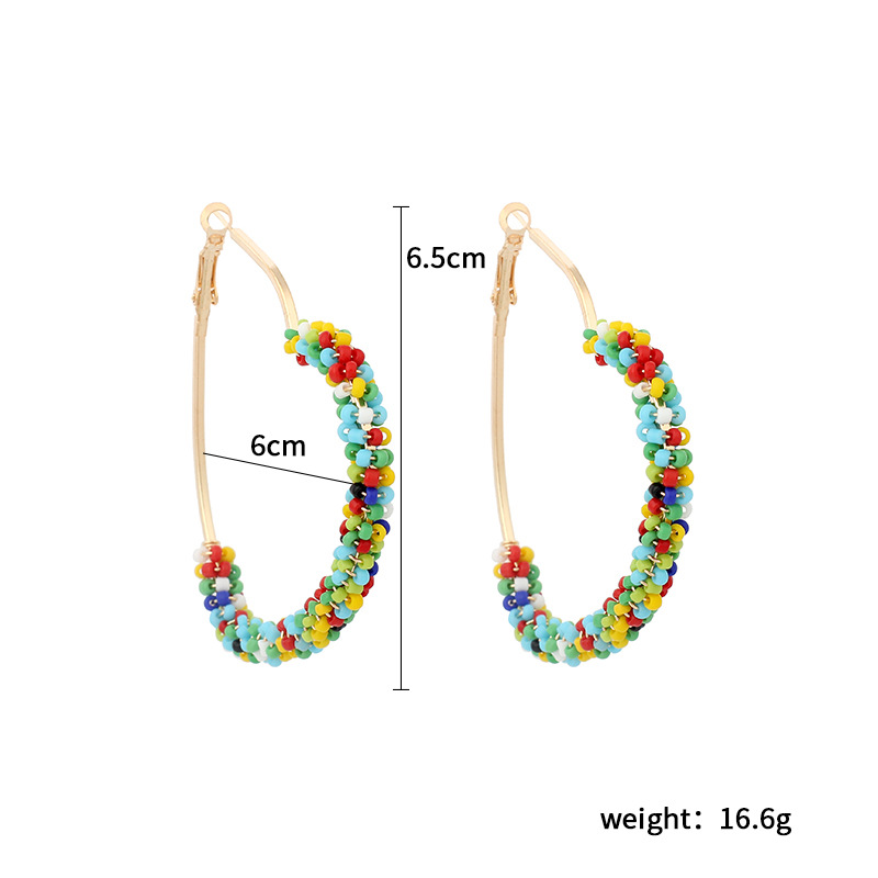 Exaggerated Rice Beads Love Hand-woven Color Niche Bohemian Ethnic Earrings display picture 1