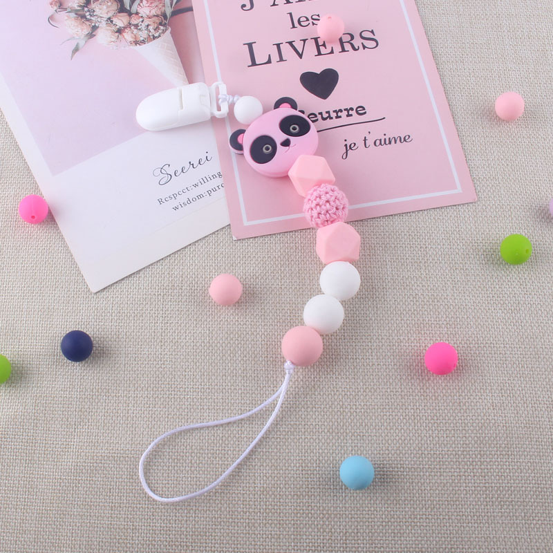 Bebé chupete de silicona chupete cadena anti-gota bebé juguete chupete de silicona clip anti-caída cinturón Panda cinturón de cadena anti-perdida