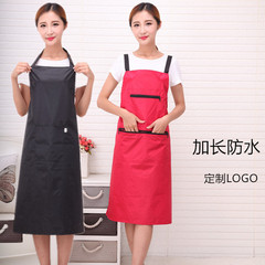 加長圍裙男女廚房防水圍腰西快餐廳咖啡館工作掛脖定製logo圍裙