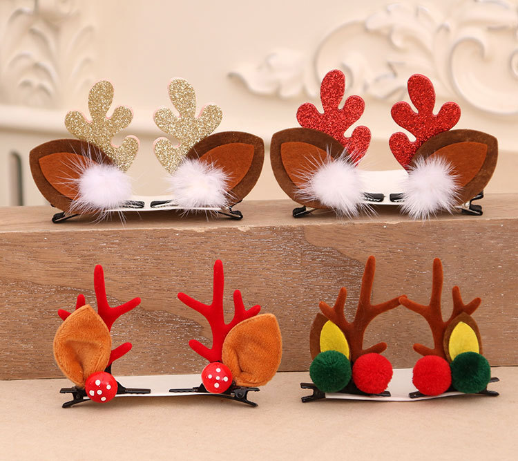Christmas Small Gifts For Children Gift Gold Powder Antlers Mink Hair Clip Hairpin Set Headdress Christmas Head Buckle display picture 12