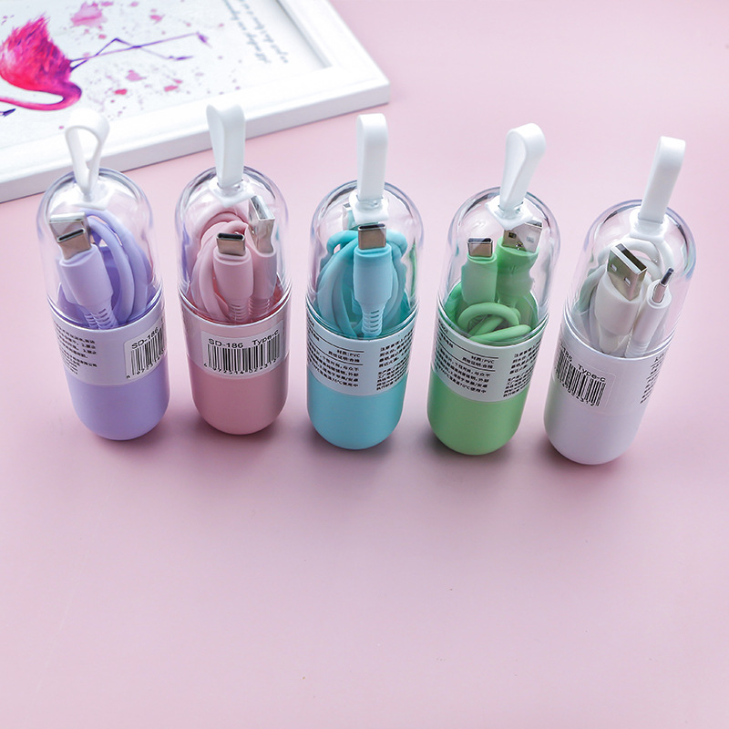 PVC Colorful Capsule Data Suitable for Apple, Android, Huawei Type-C 1m Charging Cable_voghion.com