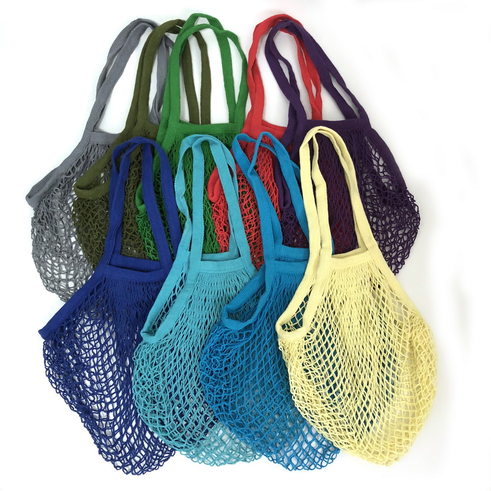 亚马逊EBAY水果杂货网袋定制logo蔬菜彩色网兜有机棉热卖手提网袋