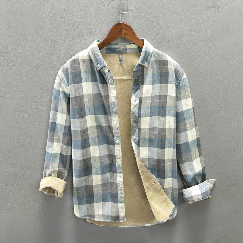 Z125 autumn and winter new men's plaid plus velvet shirt a generation of hair