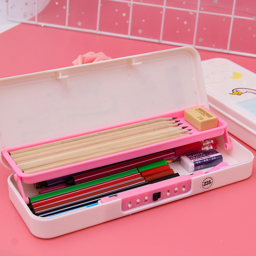 New password stationery box for elementary school students, boys' version, girls' version, large-capacity plastic stationery box, pencil case with secret 