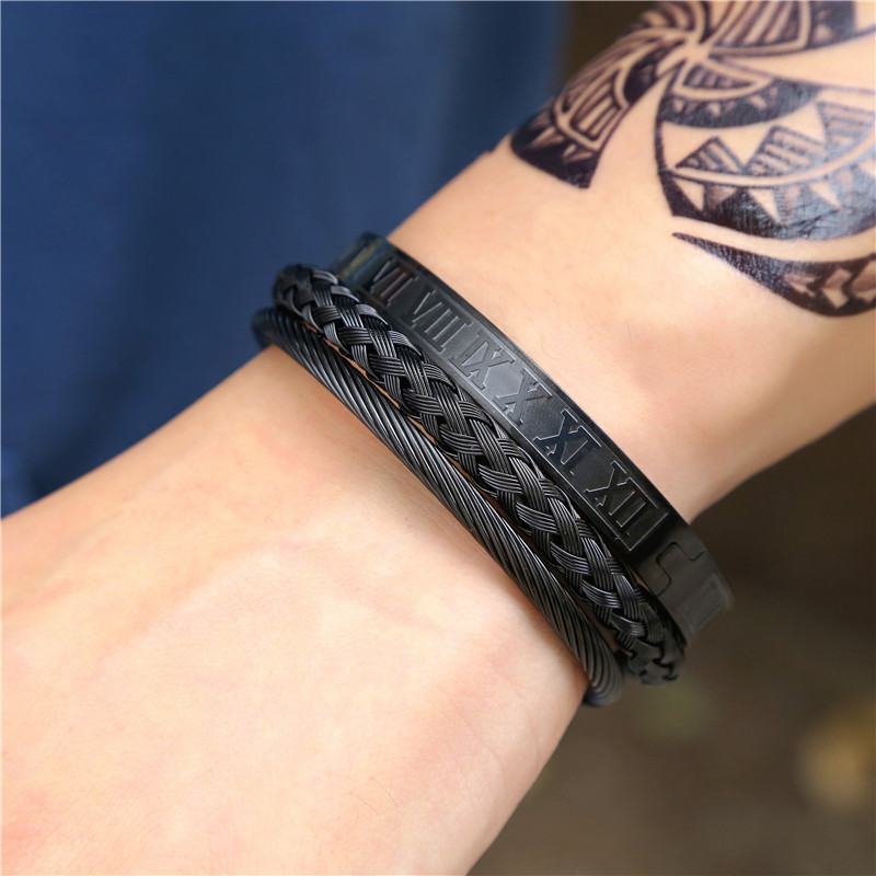 Ensemble Bracelet Ouvert Pour Homme En Acier Titane display picture 8