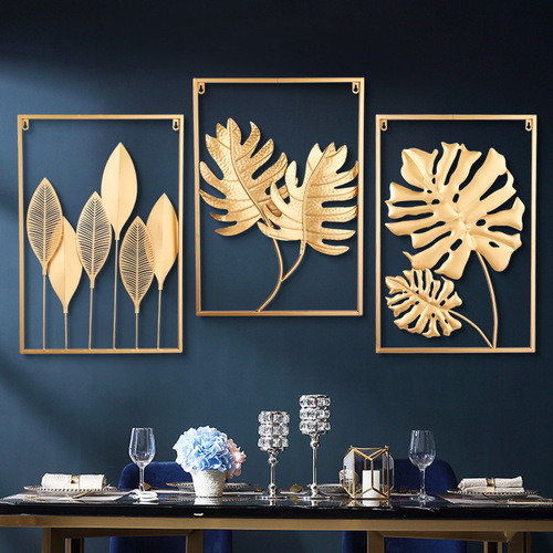 Modern living room wall decoration metal leaves wall hanging TV sofa background wall light luxury room wall hangings