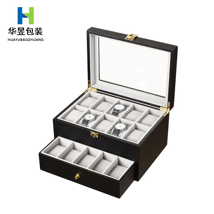 轻奢木制表盒现货双层20位watchbox哑光喷漆内灰手表收纳展示盒  