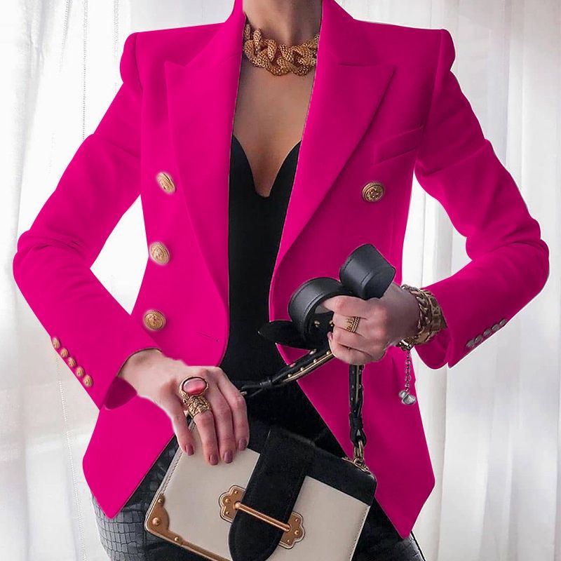 Women's Fashion Solid Color Button Double Breasted Blazer Blazer display picture 4