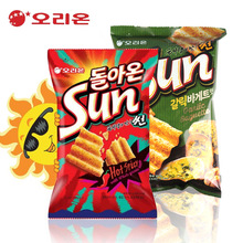 韓國進口好麗友sun太陽玉米波浪薯片微辣鍋巴網紅膨化零食80g*12