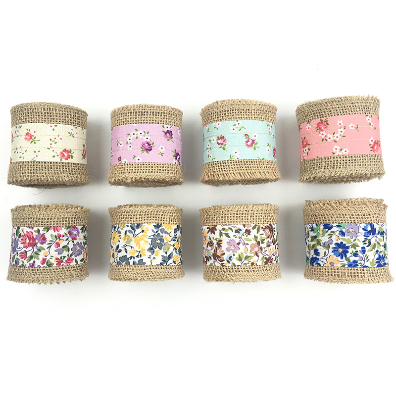 6cm宽碎花麻布带2m每卷 麻布厂家批发定制手工DIY制作原材料