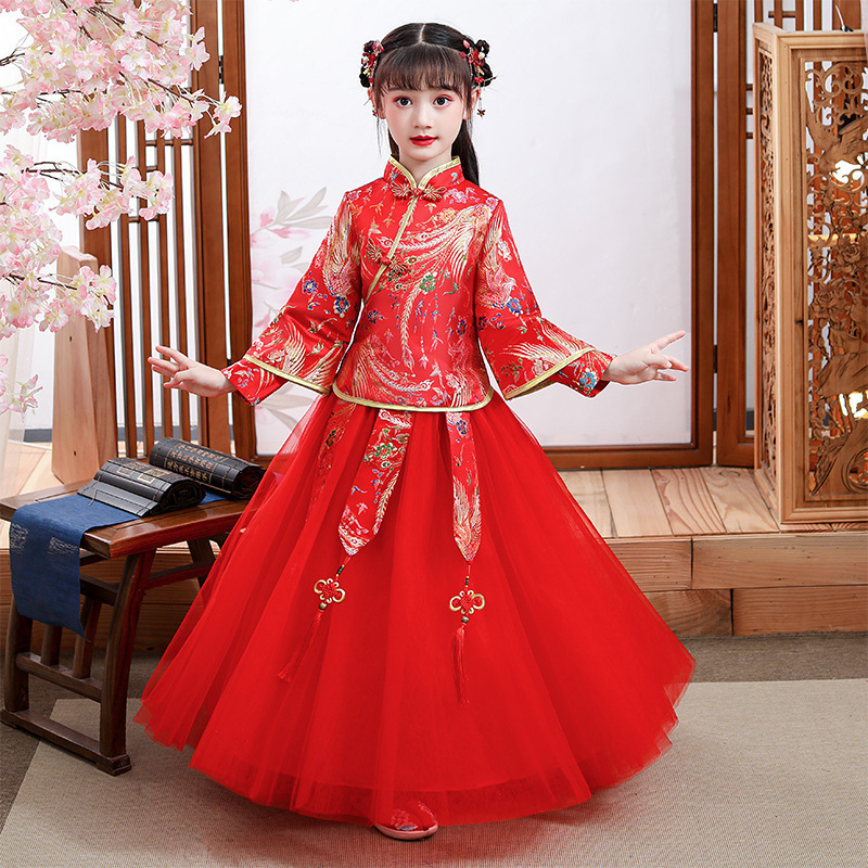 Children's Hanfu gilrs chinese qipao dresses ancient long sleeve cheongsam  girl's Qipao Tang Ru skirt