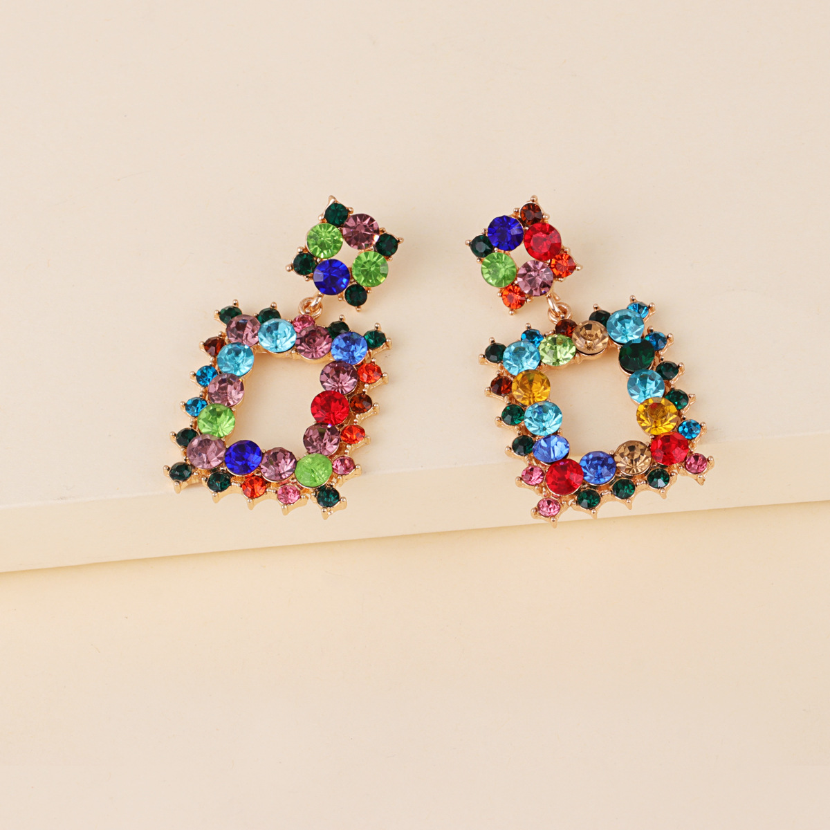Women's Fashion Geometric Alloy Earrings With Colorful Rhinestone display picture 4