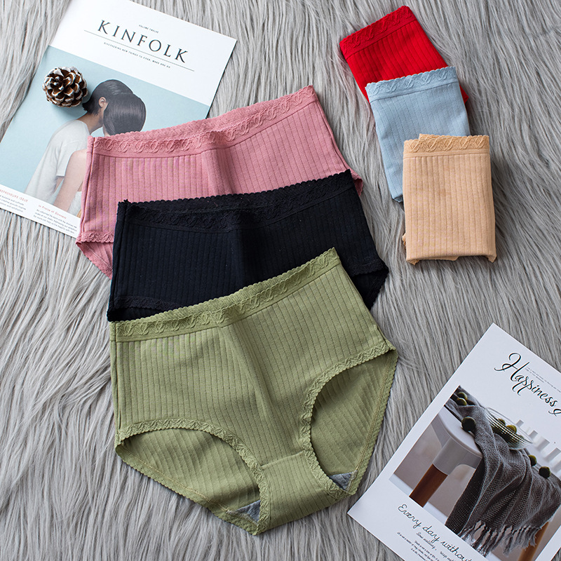 廠家直銷高腰內褲女純棉抗菌蜂窩裆大碼收腹提臀透氣蕾絲女士內褲