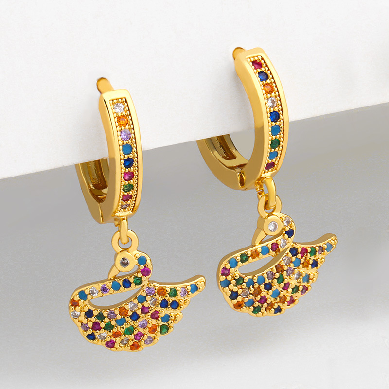 Boucles D'oreilles De Cygne De Tempérament De Zircon Coloré À La Mode display picture 4