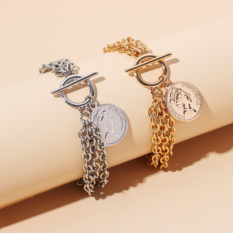 28g Weight Bracelets Classification Business, Travel Occasion Women'S Gender Gold, Silver Color Fashion Metal Hip-hop Bracelet 1