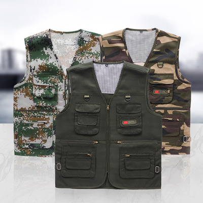 多口袋工装马甲摄影钓鱼马甲背心户外工装休闲宽松春秋爸爸坎肩男