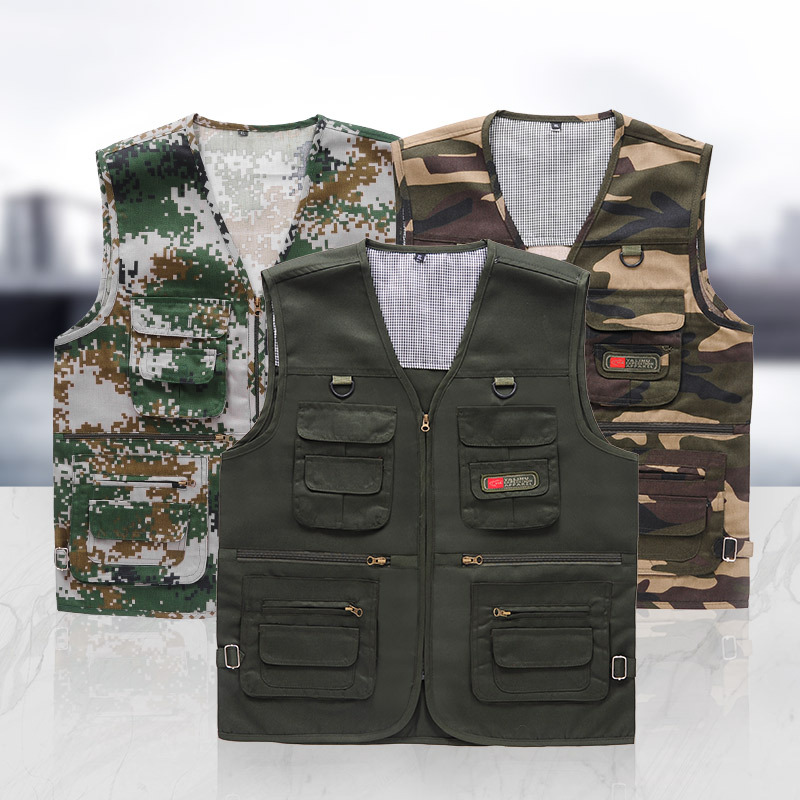 多口袋工装马甲摄影钓鱼马甲背心户外工装休闲宽松春秋爸爸坎肩男
