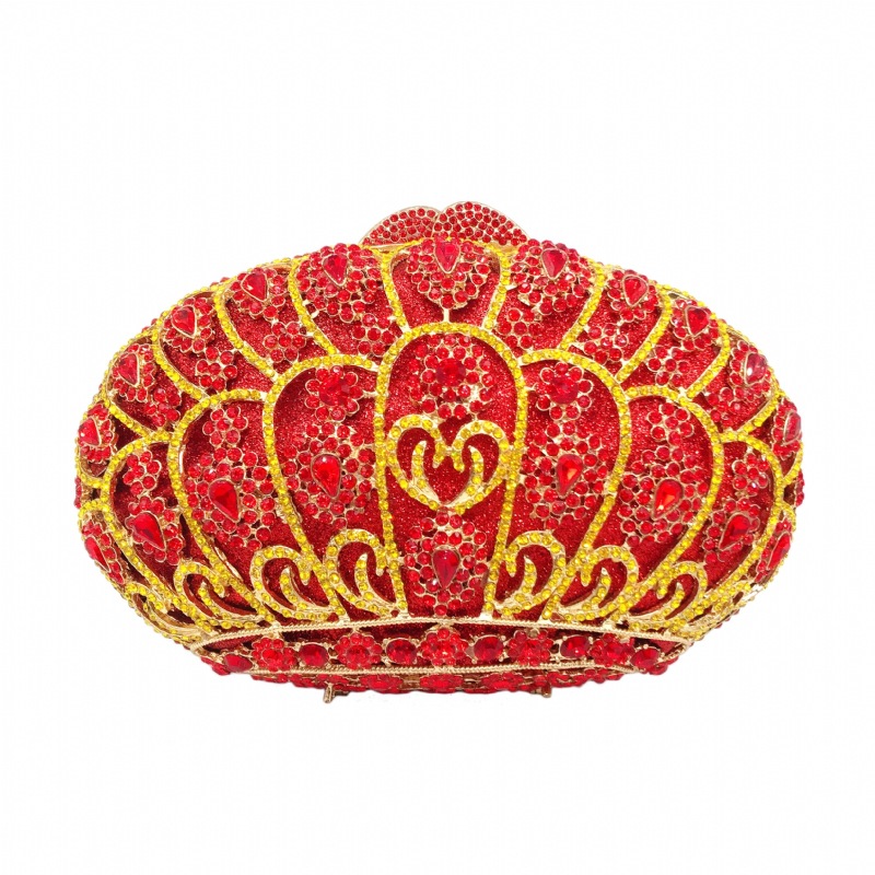 Túi clutch dạ tiệc nữ đính đá kim cương đỏ hình vương miện, xách tay hoặc đeo chéo 20x7x13 cm — Màu đỏ, Màu hồng