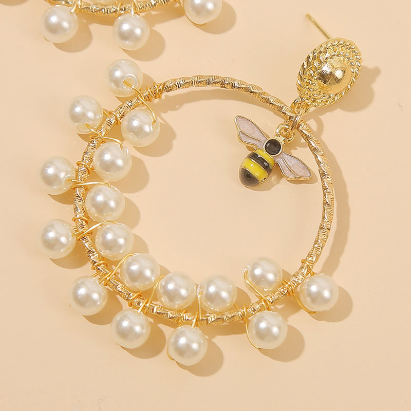Europischer und amerikanischer geometrischer hand gefertigter Perlen insektenBienen ohrring grenz berschreiten der Trend runde Perlen ohrringe Schmuckpicture5