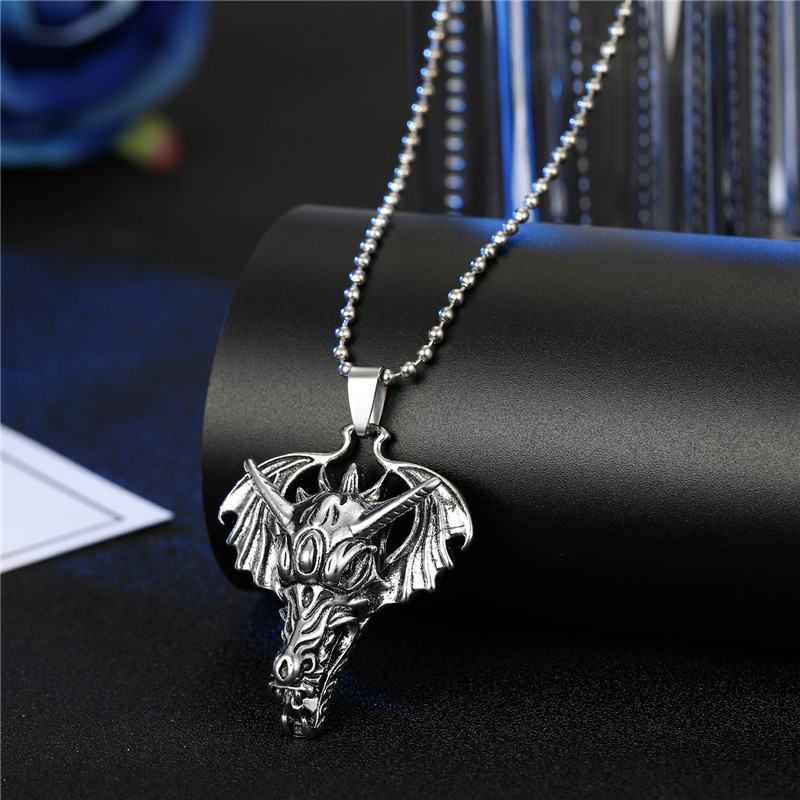 Personalized Menu0027s Necklace Punk Hip Hop Skull Wings Goat Animal Pendant Alloy Necklace