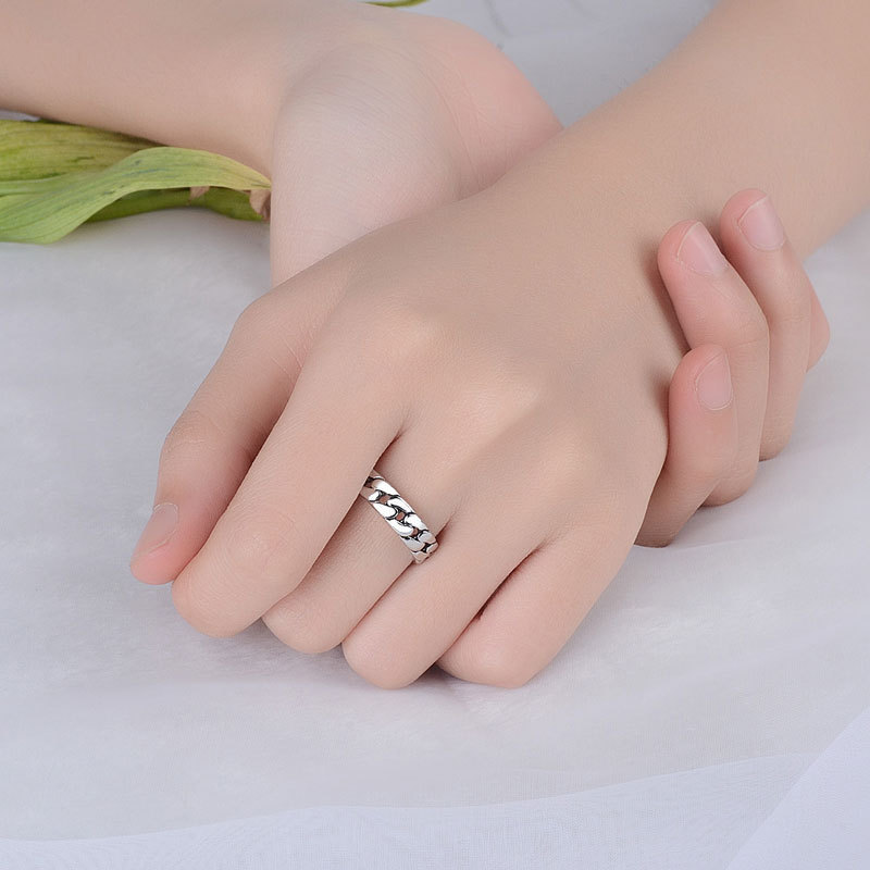 Bague Ouverte Torsadée À Chaîne Simple En Argent Sterling Rétro Style Thaïlandais S925 display picture 4