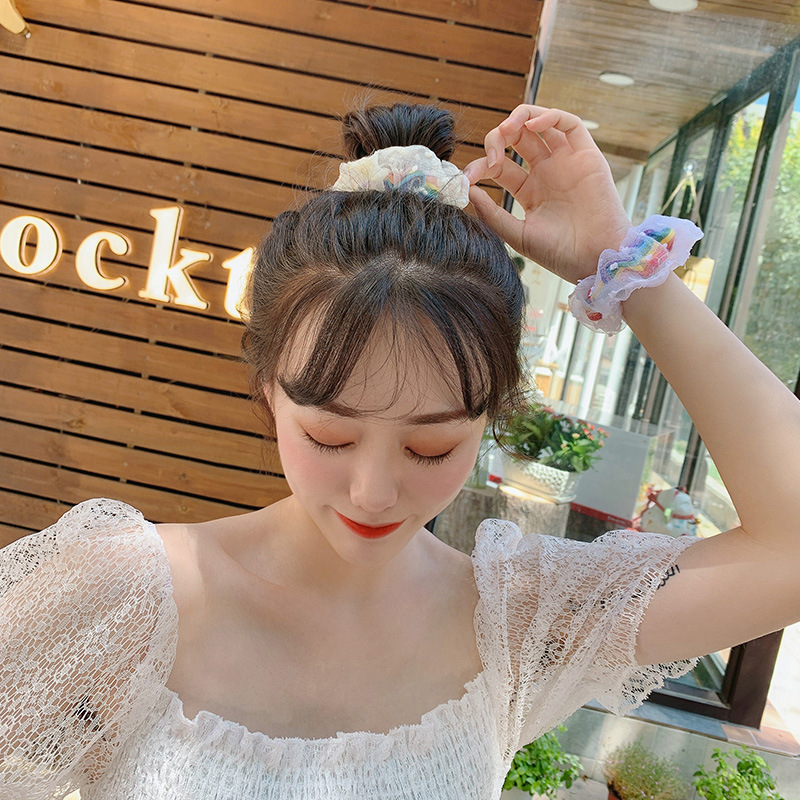 Korean Rainbow Double Hair Scrunchies Set display picture 5