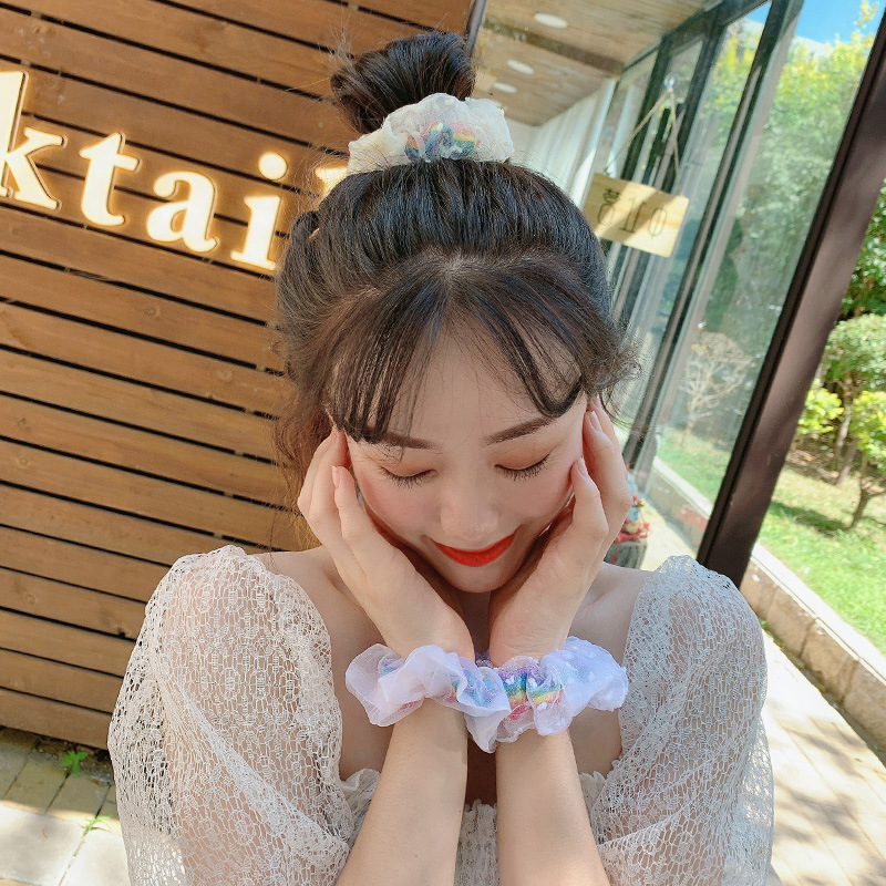 Korean Rainbow Double Hair Scrunchies Set display picture 3