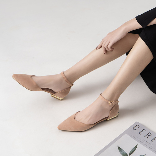 Women's flat shoes  new spring and summer pointed toe hollow one-word belt fairy shoes black work shoes cross-border women's shoes