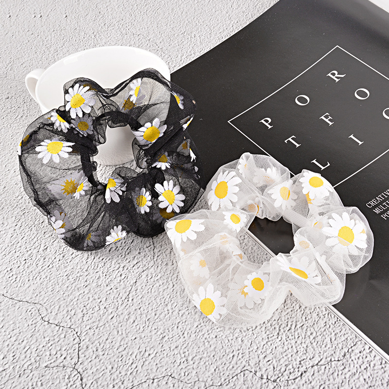 15g Weight Headwear Classification Festival Occasion Flower Pattern Women'S Gender Sky Blue, White, Pink, Purple, Green, Blue, Yellow, Black Color Korean Simple Mesh Daisy Hair Scrunchies 4