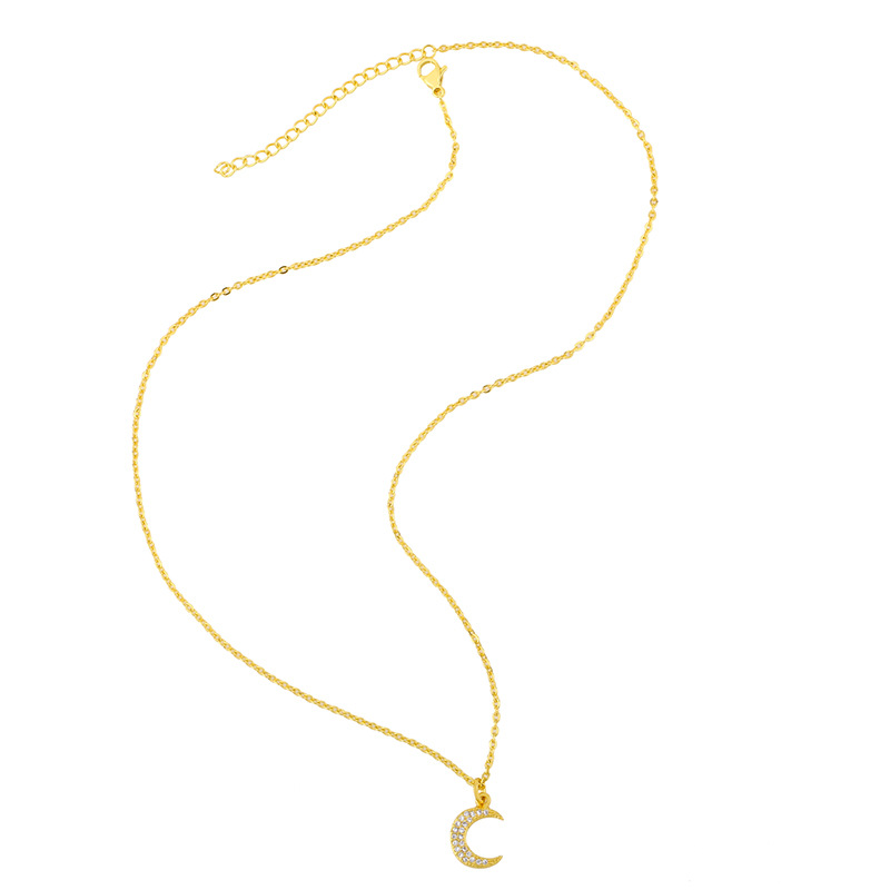 new moon micro-inlaid zircon crescent copper pendant necklace for women wholesale