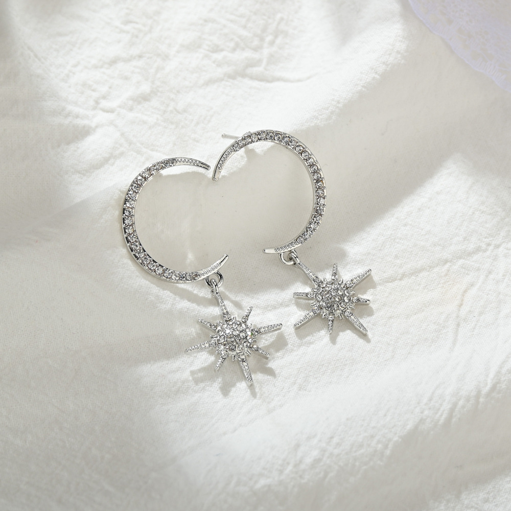 S925 Silver Needle Star Moon Earringspicture2