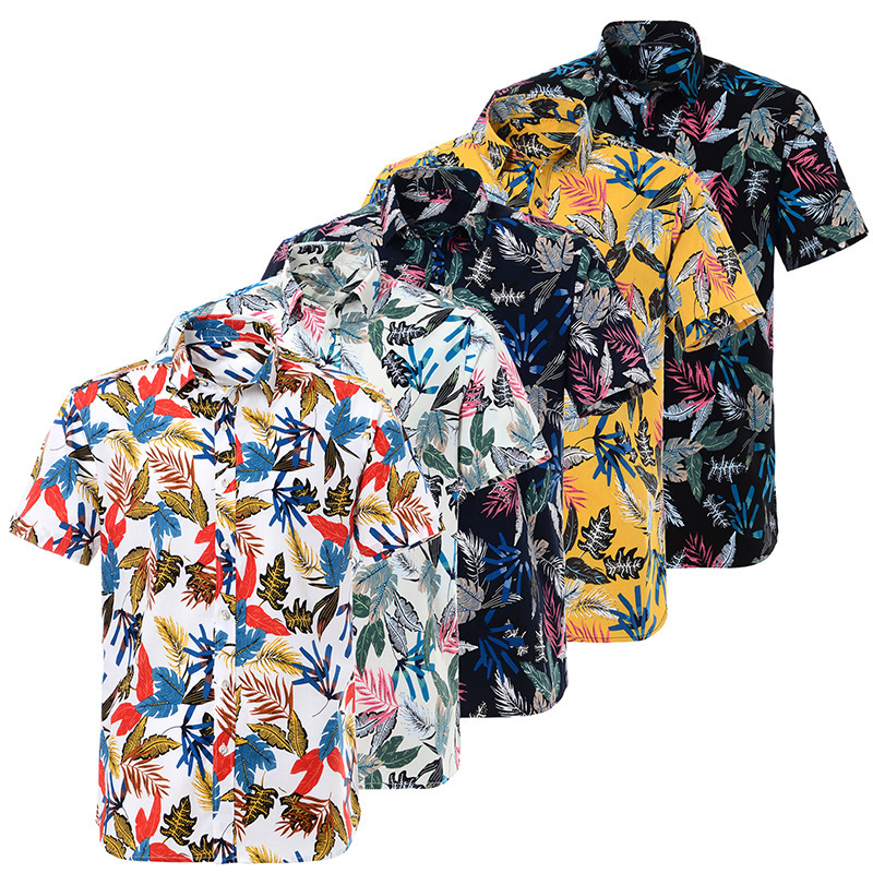Hawaii Floral casual Dress suit shirts for male cotton printing short sleeve shirt male beach