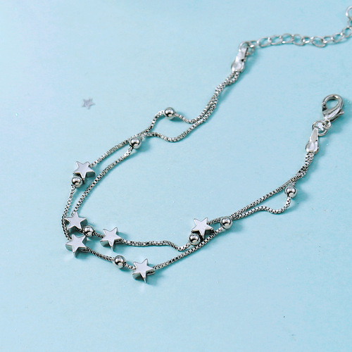 Cute and Sweet Baby's Breath Star Silver Chain Double Star Jewelry Simple Box Chain Love Gift Women's New Arrival