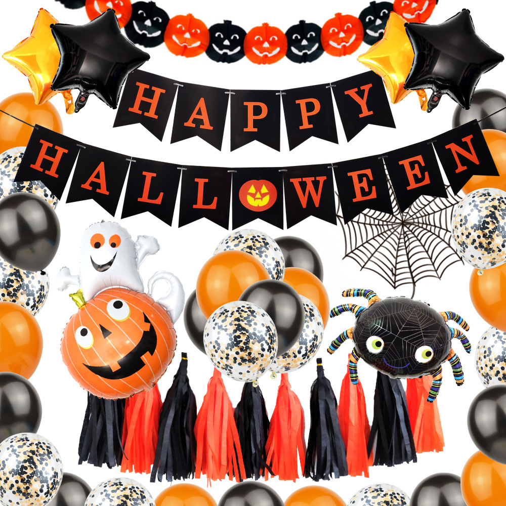 Halloween Pumpkin Spider Paper Party Flag Balloons display picture 2