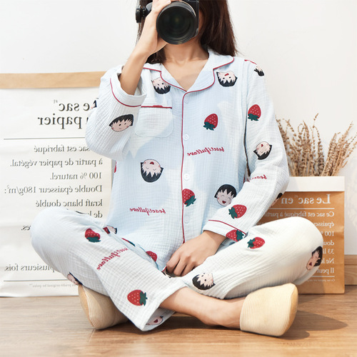 Confinement clothes new women's large size nursing pajamas washed cotton gauze home clothes crepe nursing clothes maternity pajamas