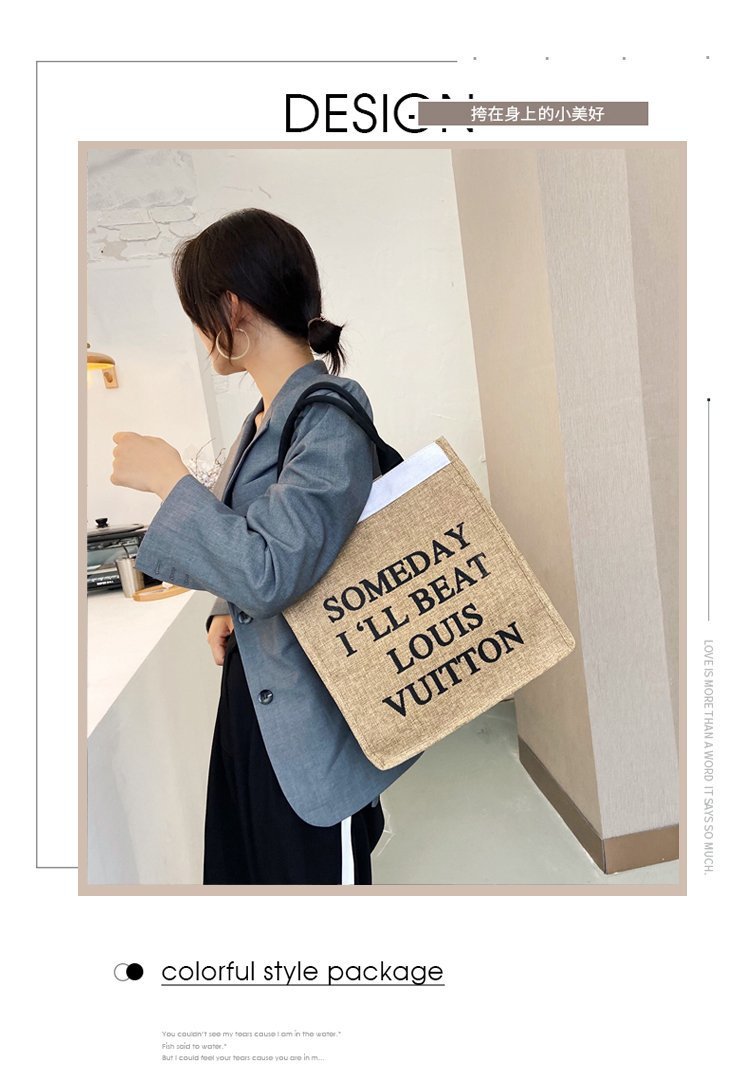 The 2020 autumn new handbag women's large-capacity Korean style lettered linen bag is a trend of large shopping bags for autumn and winter undefined